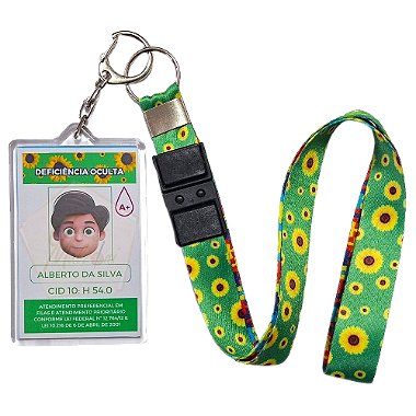 Crachá Girassol para Deficiência Oculta 5cm x 8cm Frente e Verso