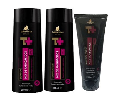 BARROMINAS Kit de Reconstrução Capilar Mix de Aminoácidos - Shampoo, Condicionador e Creme para Pentear - Cabelos Secos, Danificados, Frágeis e Quebradiços
