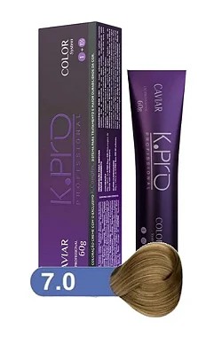 K.PRO Tintura de Cabelo Caviar Color 7.0 - Loiro Médio 60g, Brilho Intenso e Cobertura Total