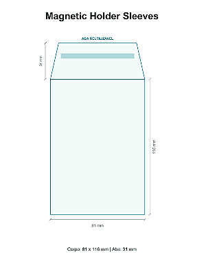 Magnetic Holder Sleeve: 81 mm de largura, 116 mm de corpo e aba reutilizável de 31 mm