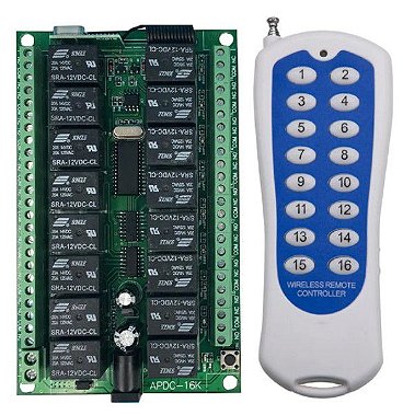 Controle Remoto RF 433Mhz + Módulo Relé 16 Canais 12V