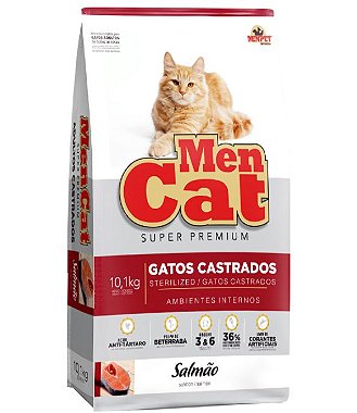  Ração Mencat Super Premium Gatos Castrados Salmão  Ambientes Internos 10,1kg 