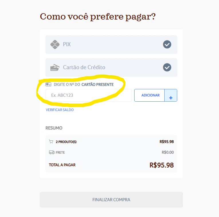 como ativar o cartão presente cacau show