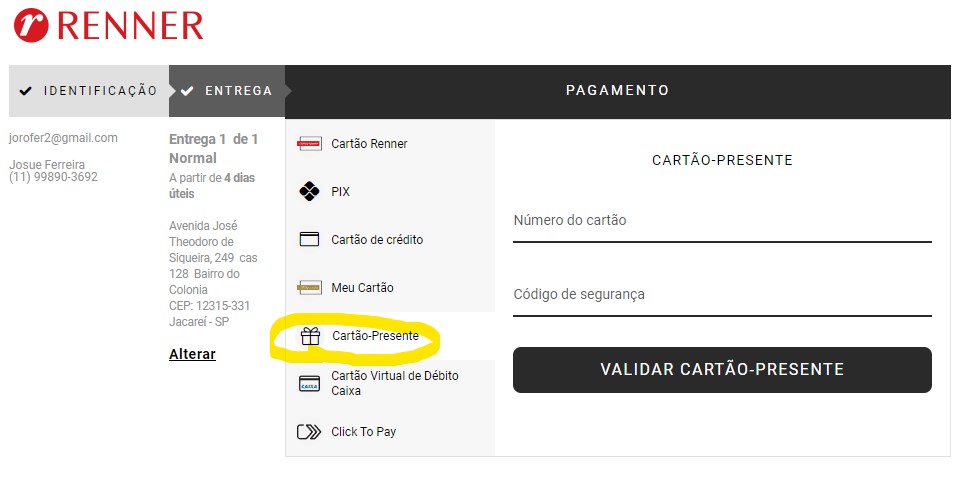 como resgar e ativar o cartao presente renner