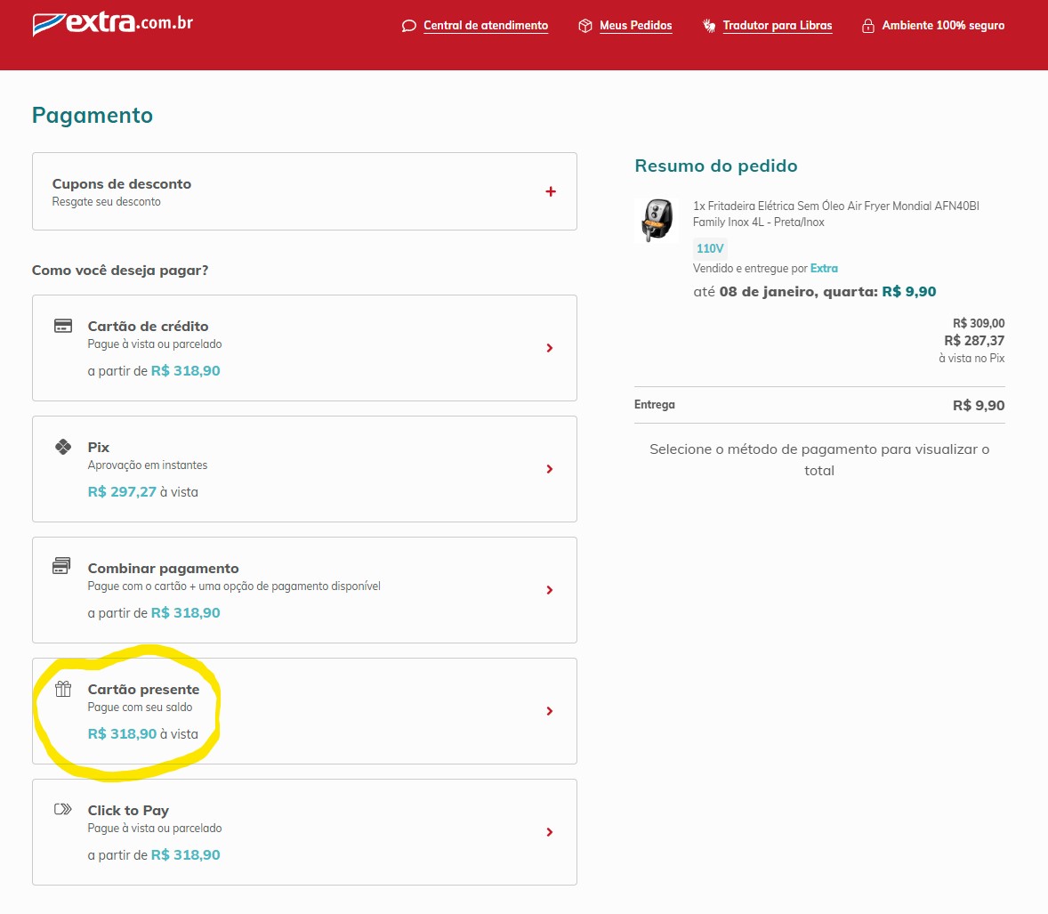 como resgatar o cartão vale presente extra.com.br
