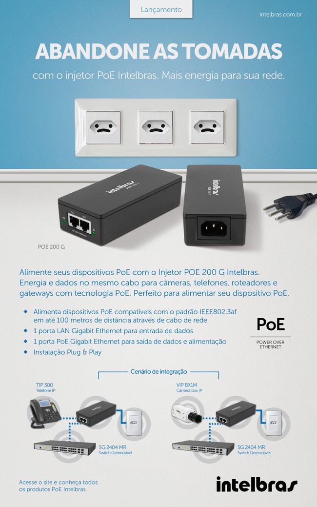Intelbras poe 200g fonte injetor poe 802 3af gigabit simples clique