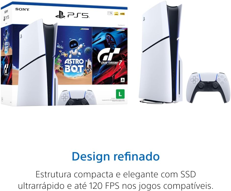 Console PS5 Slim Playstation 5 Slim 1TB Com Leitor de Cd + 2 jogos Console PS5 Slim Playstation 5 Slim 1TB Com Leitor de Cd + 2 jogos