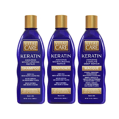 Kit de Hidratação Vital Care Keratin (Shampoo 300ml + Condicionador 300ml + Máscara 300ml)