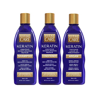 Kit de Hidratação Vital Care Keratin (Shampoo 300ml + Condicionador 300ml + Leave In Argan 300ml)