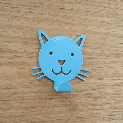 Suporte De Parede Gancho Gatinho Azul