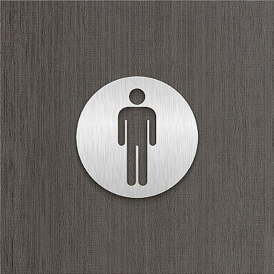 Placa Vazada Indicativa Banheiro Masculino em Aço Inox Escovado