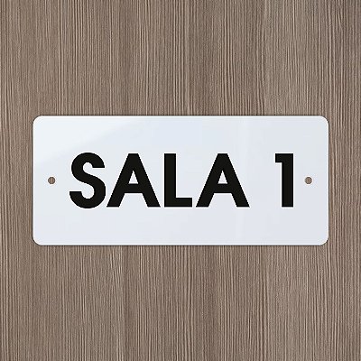 Placa Sala em Acrílico Branco Letras Alto Relevo Furo Parafuso