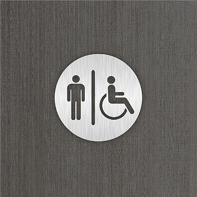 Placa Sinalização Redonda  Masculino Acessibilidade Inox Escovado