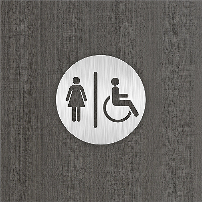 Placa Sinalização Redonda Feminino Acessibilidade Inox Escovado