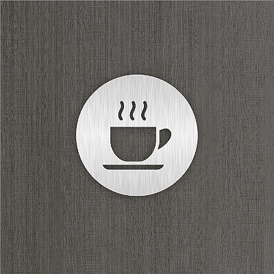 Placa Sinalização Redonda Cozinha Café Inox Escovado