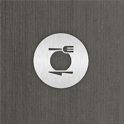 Placa Sinalização Redonda Cozinha Prato Inox Escovado