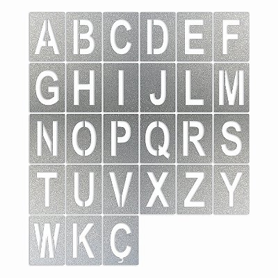 Stencil Alfabeto em Chapa Para Pintura 15cm - Conjunto de 27 Moldes Vazados Reutilizáveis