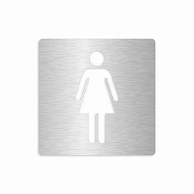 Placa Vazada Indicativa Banheiro Feminino Quadrada em Aço Inox Escovado