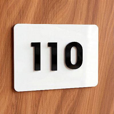 Placa de Acrílico Branco com Números Preto para Apartamento - 3 Números
