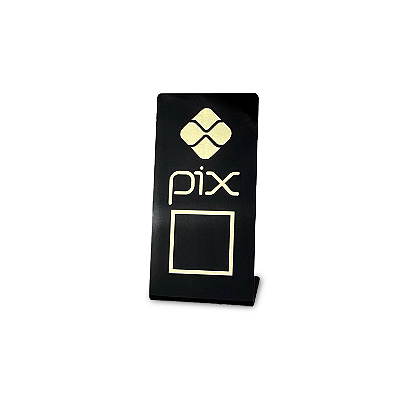 Display em Acrílico Preto com Letra "Pix" em Acrílico Dourado