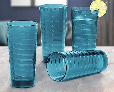 Tupperware Copo Íris 530ml Azul Turmalina Kit 4 peças