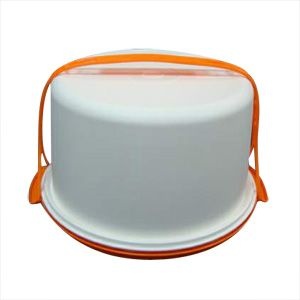 Tupperware Big Cake Redondo Branco com base Laranja - Porta Bolo