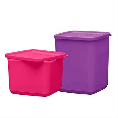 Tupperware Refri Line Quadrado 1,8 litro Roxo + 1 litro Rosa