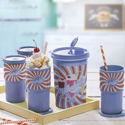 Tupperware Copo Colors MilkShake kit 4 Peças Azul