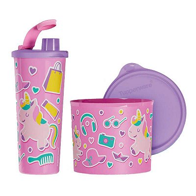 Tupperware Copo com Bico 470ml + Redondinha Stickers 500ml Rosa