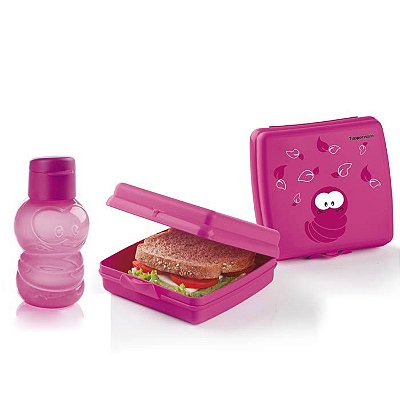 Tupperware Eco Kids Minhoca + Porta Sanduíche kit  Peças Rosa