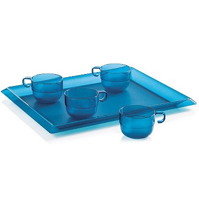 Tupperware Xícaras + Bandeja Retangular Premier Turmalina kit 5 Peças