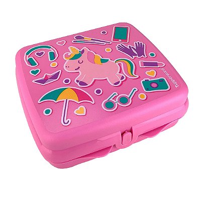 Tupperware Porta Sanduíche Unicórnio Stickers Rosa