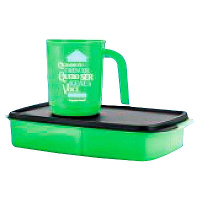 Tupperware Basic Line com Divisórias 1 Litro Verde + Caneca Ilúmina Maior Amor do Mundo 350ml Kit 2 peças