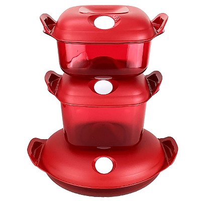 Tupperware Cristal Pop Vermelho Kit 3 peças