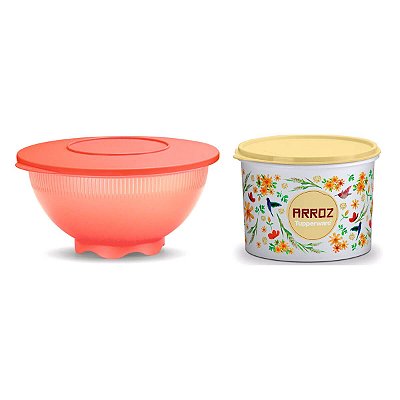 Tupperware Caixa Arroz Floral 2kg + Lava Arroz Coral