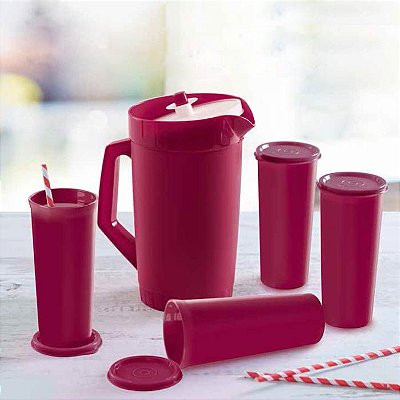 Tupperware A Jarra 2 Litros + Copos 470ml Marsala Kit 5 Peças