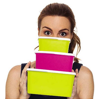 Tupperware Basic Line Kit 3 peças Rosa e Amarelo Neon