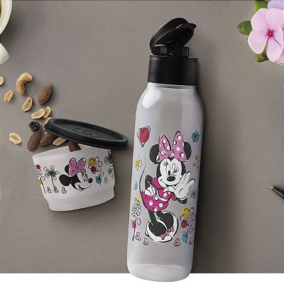 Garrafa Tupperware Redonda 750ml + Potinho Minnie Primavera 140ml