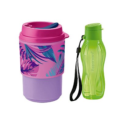 Tupperware Copo para Viagem Floral 350ml + Eco Tupper 310ml Verde Limão