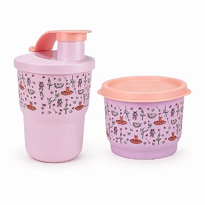 Kit Tupperware Copo 225ml + Potinho Bailarina 140ml Rosa