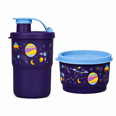 Kit Tupperware Copo com Bico 225ml + Pote Cosmos 140ml Azul