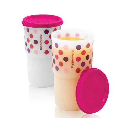 Kit Tupperware Copo Colors Poá 350ml Rosa 2 Peças