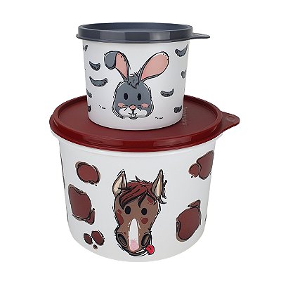 Kit Tupperware Caixa Cavalinho 2,4 litros + Redondinha Coelhinho 500ml