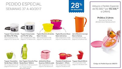 Tupperware Pedido Especial 10 peças + Prática 2 litros Grátis rosa 10/2017