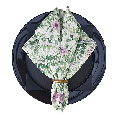 Kit Guardanapo Floral Borboletas com bainha Mesa Posta 2 peças + Anéis
