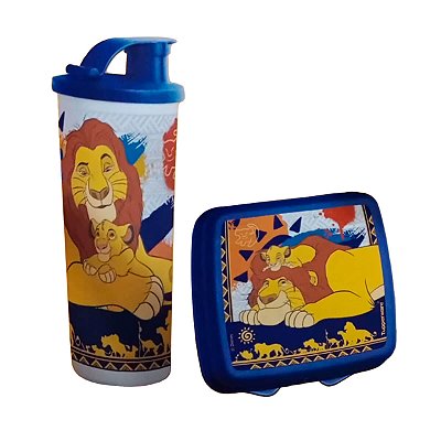 Kit Tupperware Copo com Bico 470ml + Porta Sanduíche Simba e Mufasa