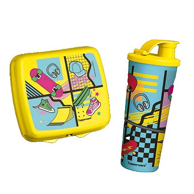 Tupperware Copo com Bico 470ml + Porta Sanduíche Skate Amarelo