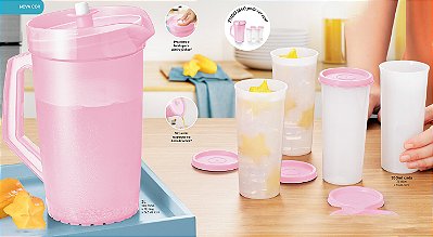 Kit Tupperware A Jarra 2 litros + Copos 350ml 5 peças Rosa