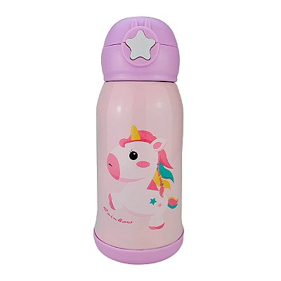 Garrafa Térmica Infantil Inox Unicórnio 500ml Roxo e Rosa