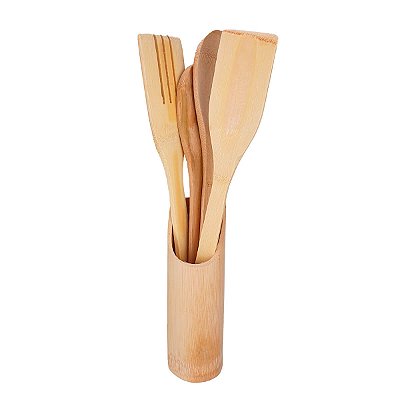 Kit Utensílios de Cozinha em Bambu 5 peças